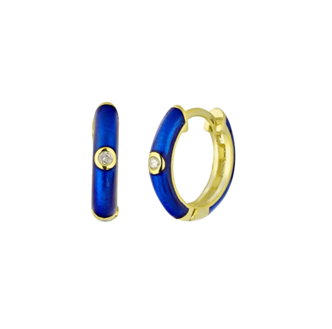 Midnight Blue Enamelled Jewelled Sterling Silver Hoops sold by Spero London