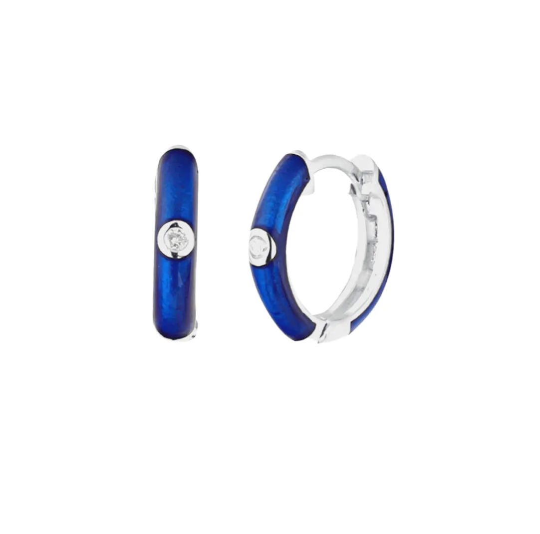 Midnight Blue Enamelled Jewelled Sterling Silver Hoops sold by Spero London product image thumbnail 4