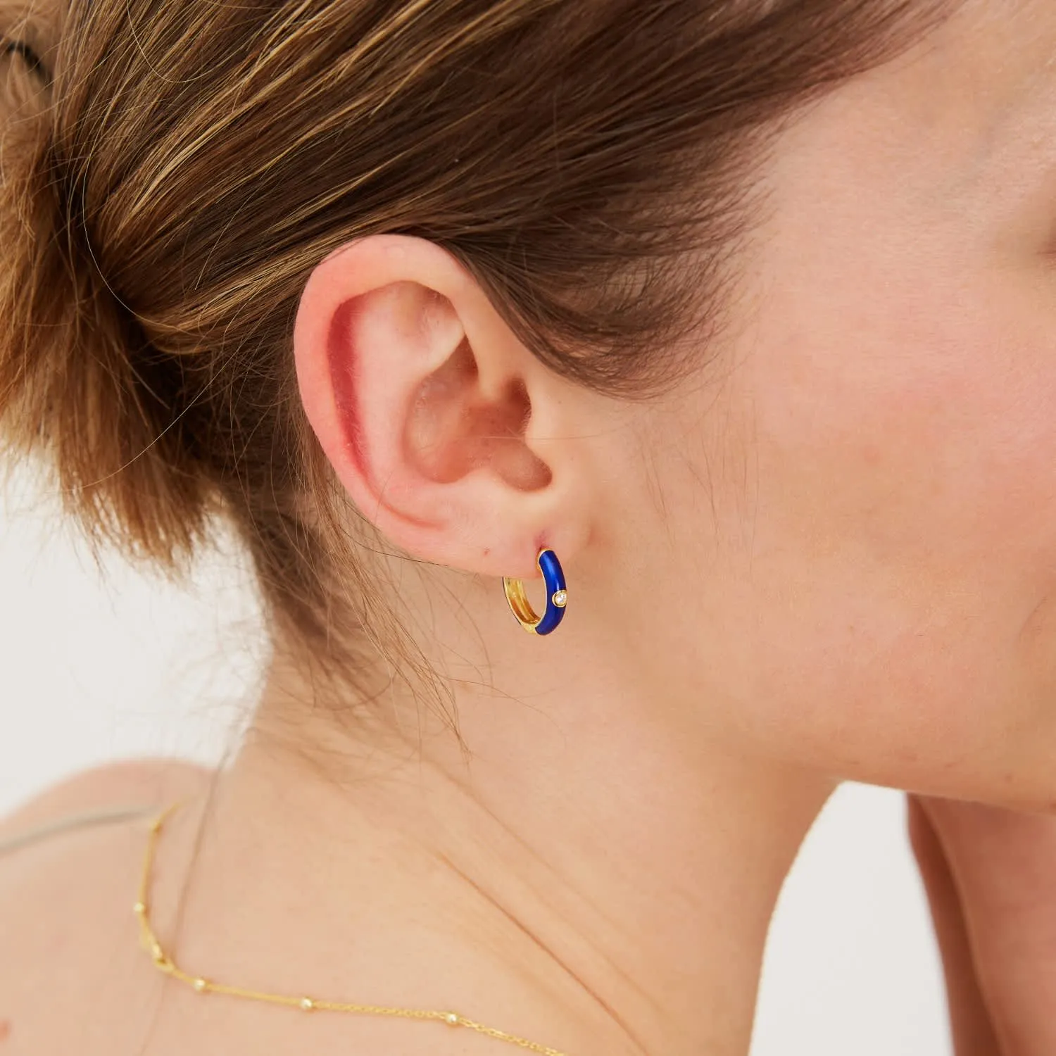 Midnight Blue Enamelled Jewelled Sterling Silver Hoops sold by Spero London product image thumbnail 2