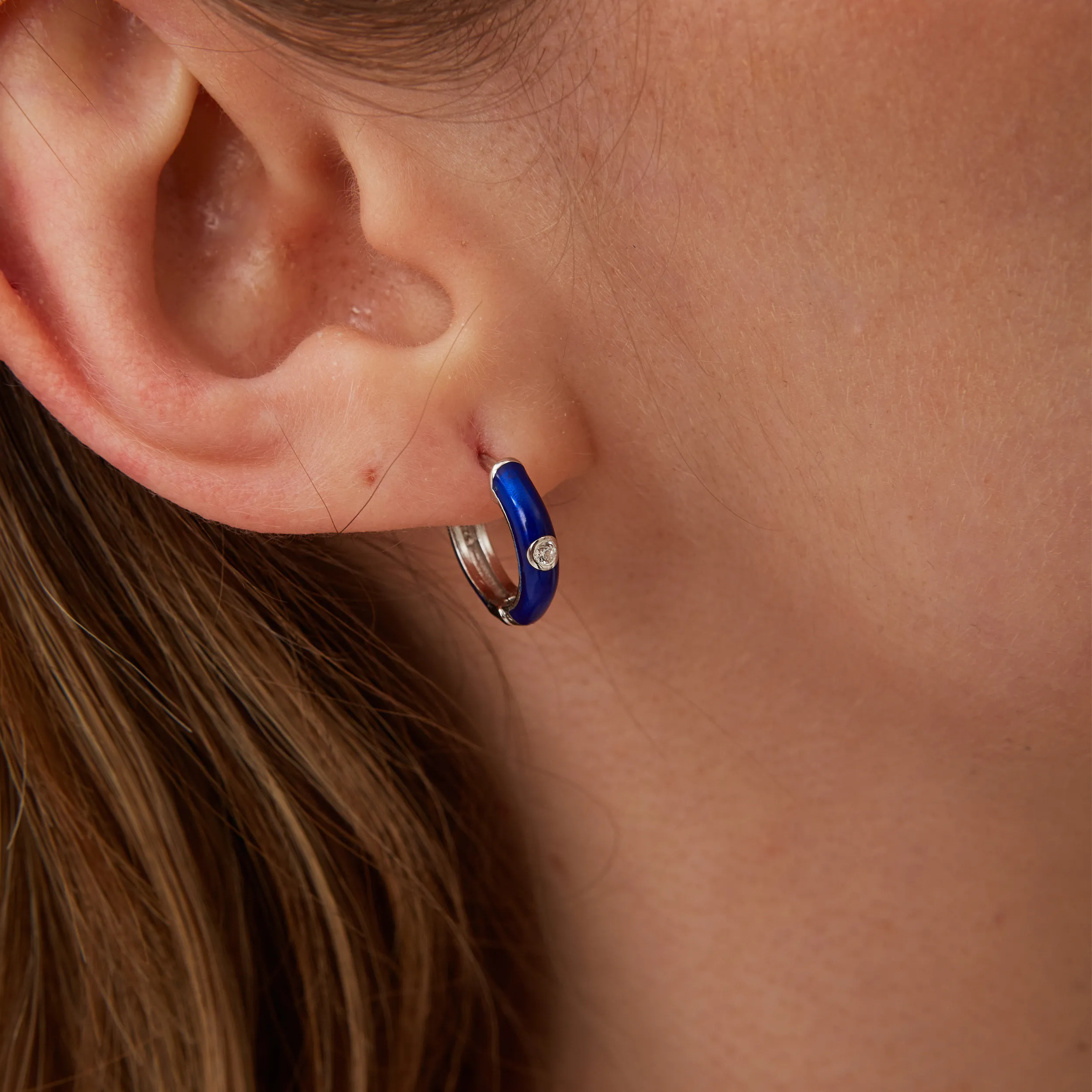 Midnight Blue Enamelled Jewelled Sterling Silver Hoops sold by Spero London product image thumbnail 3