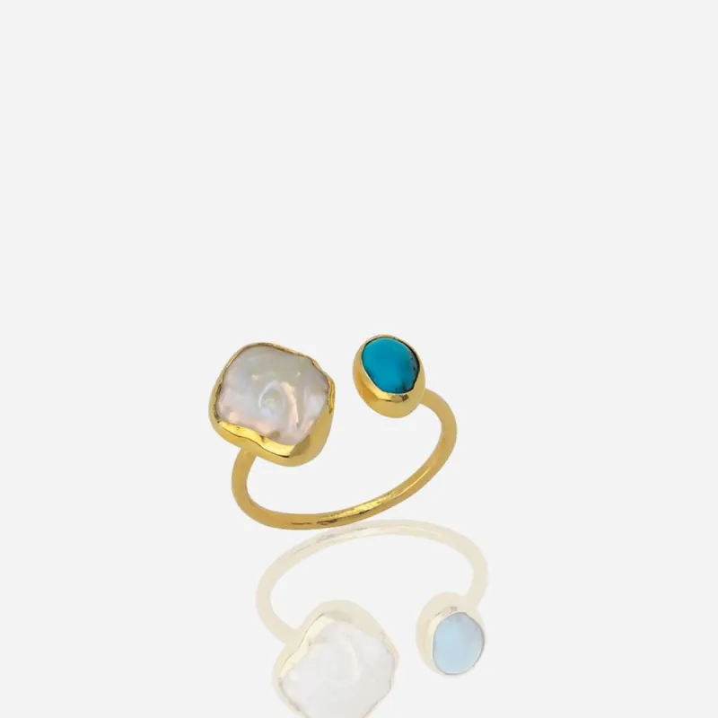Double Natural Gemstone Adjustable Sterling Silver Turquoise Ring sold by Spero London