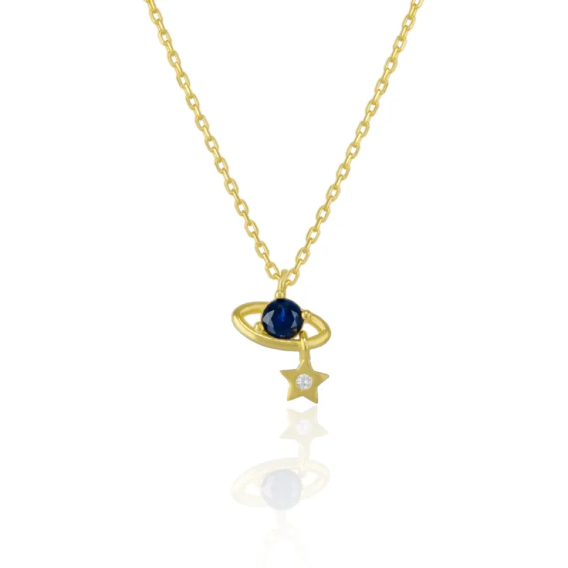 Dark Blue Saturn Necklace With Star Sterling Silver sold by Spero London