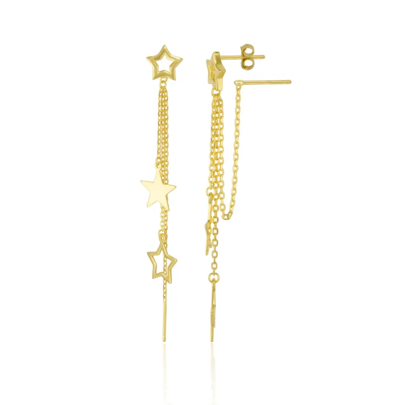 Chain and Stars Sterling Silver Drop Earrings sold by Spero London