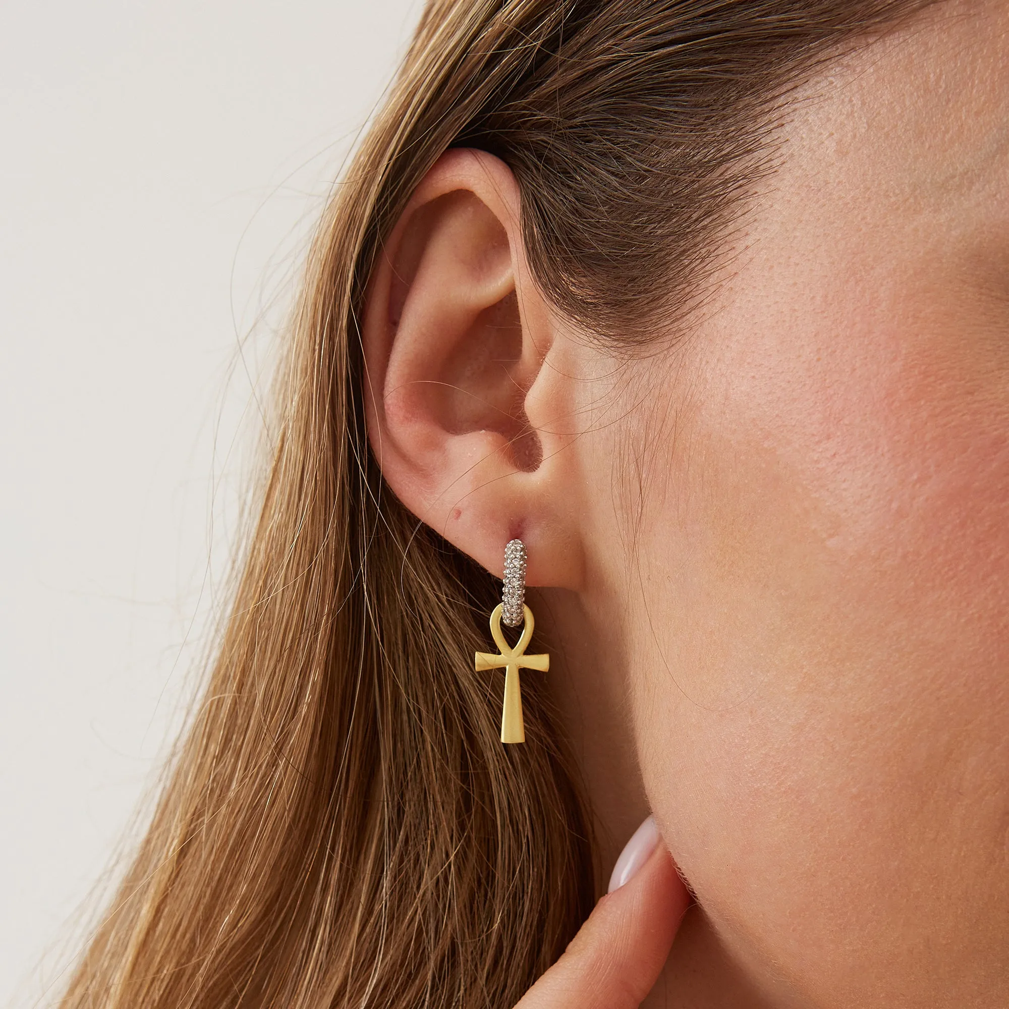 Sterling Silver Egyptian Ankh Zirconia Hoop Earrings sold by Spero London product image thumbnail 3