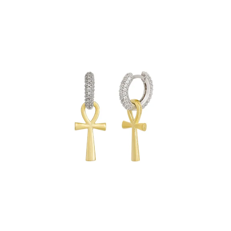 Sterling Silver Egyptian Ankh Zirconia Hoop Earrings sold by Spero London
