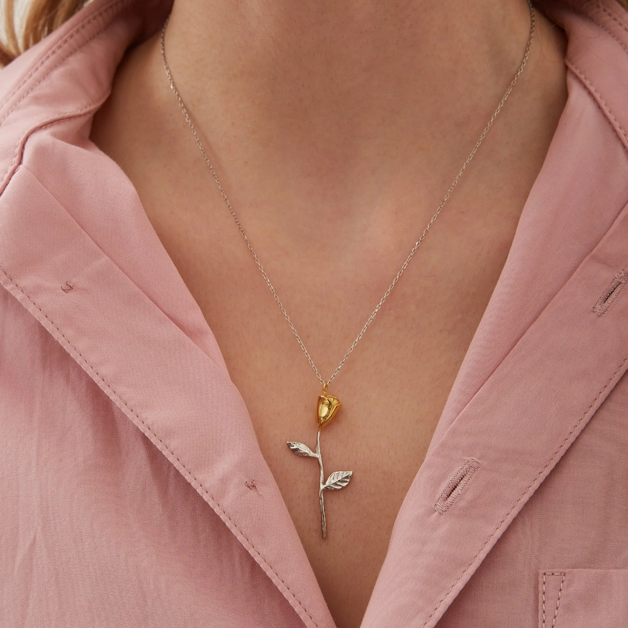 Gold Color Rose Sterling Silver Necklace sold by Spero London product image thumbnail 2