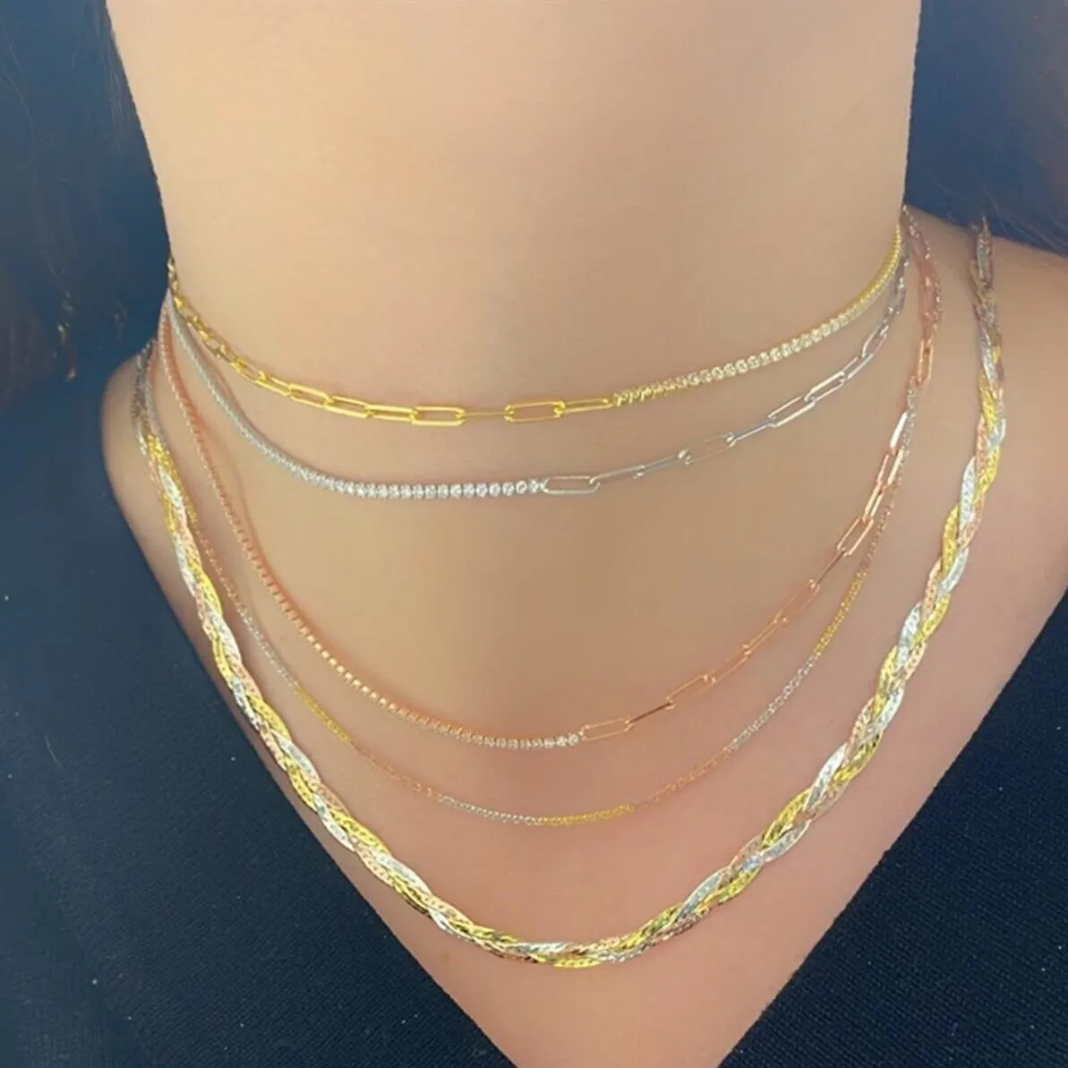 Gold Rose Gold and Silver Chain Necklace in Sterling Silver sold by Spero London product image thumbnail 3