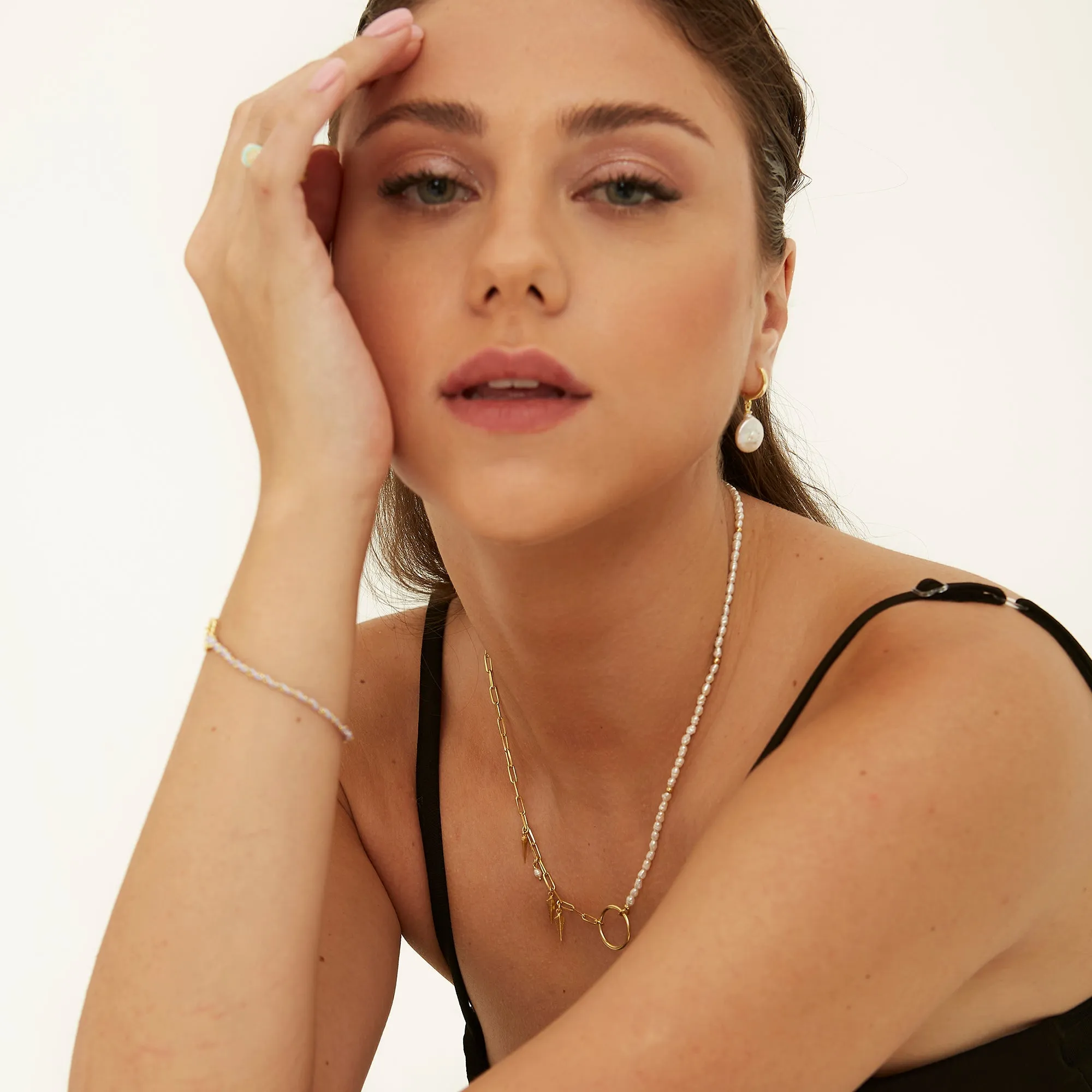 Baroque Pearl Sterling Silver Paperclip Chain Halo Necklace sold by Spero London product image thumbnail 4