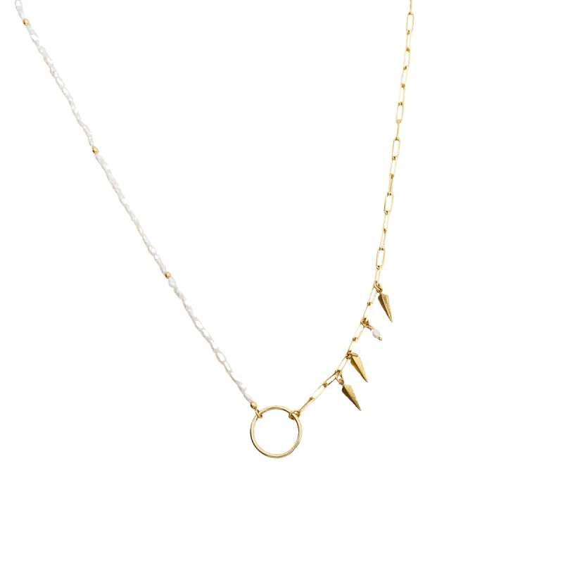 Baroque Pearl Sterling Silver Paperclip Chain Halo Necklace sold by Spero London