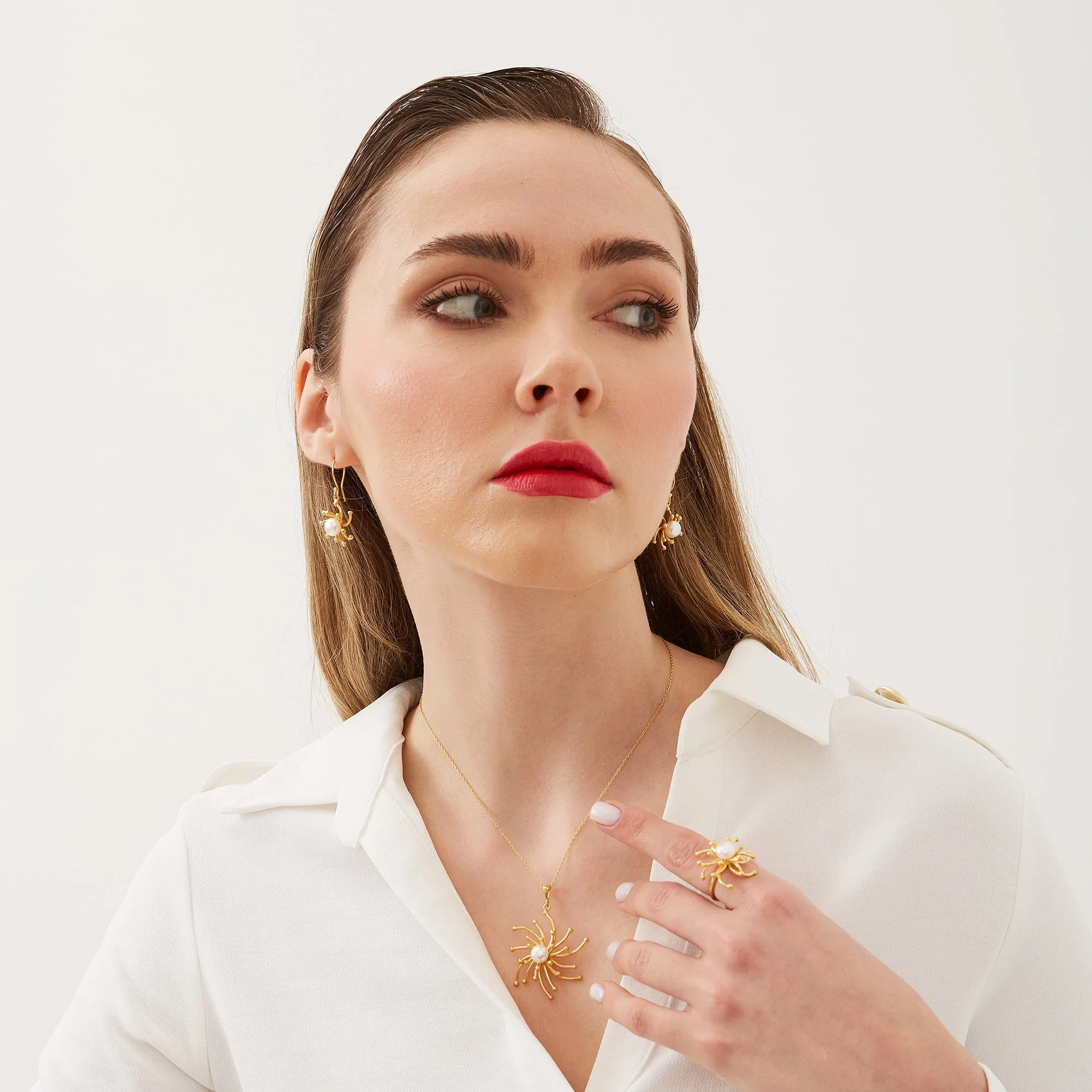 Pearl Sun 2 Way Molten Dripping Sunburst Sterling Silver Drop Earrings sold by Spero London product image thumbnail 3