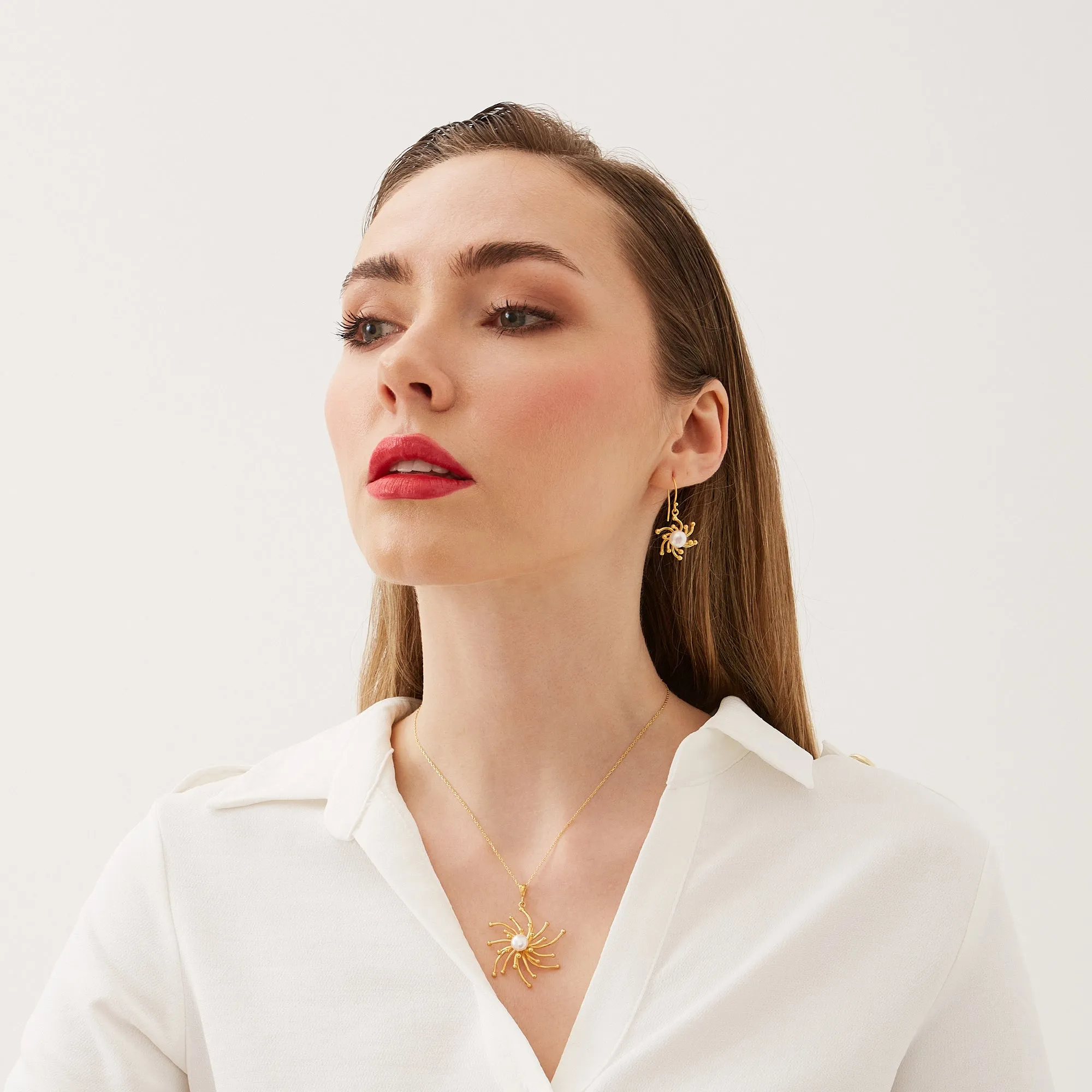 Pearl Sun 2 Way Molten Dripping Sunburst Sterling Silver Drop Earrings sold by Spero London product image thumbnail 4