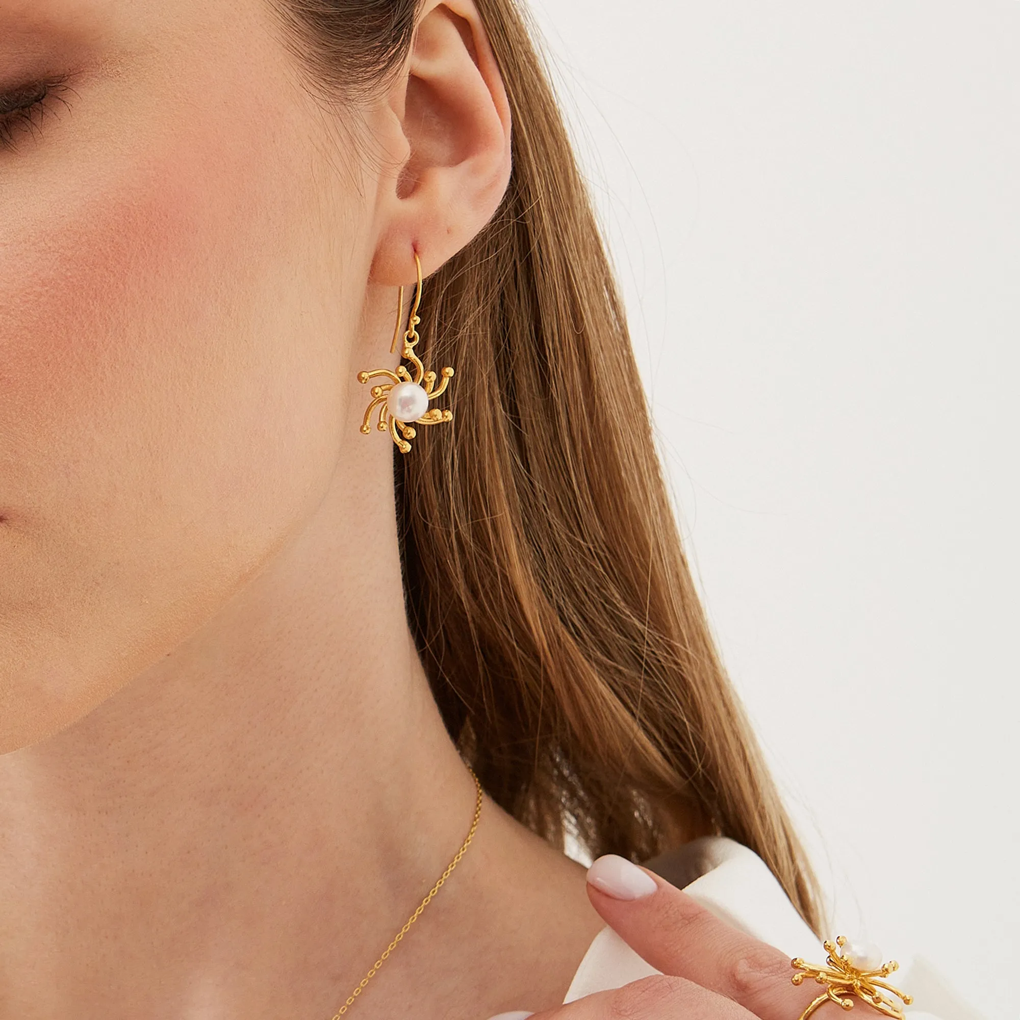 Pearl Sun 2 Way Molten Dripping Sunburst Sterling Silver Drop Earrings sold by Spero London product image thumbnail 2