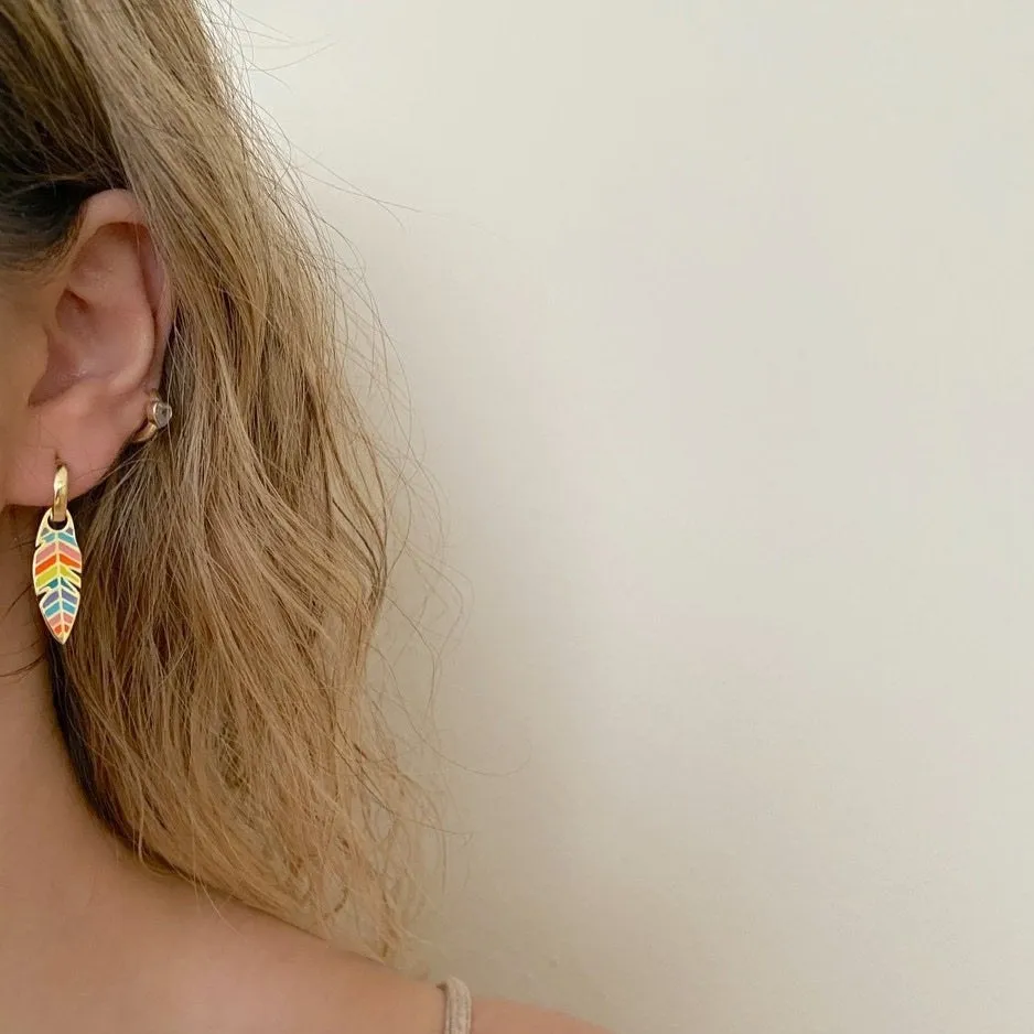 Feather Leaves Rainbow Enamel Hoop Earrings sold by Spero London product image thumbnail 2