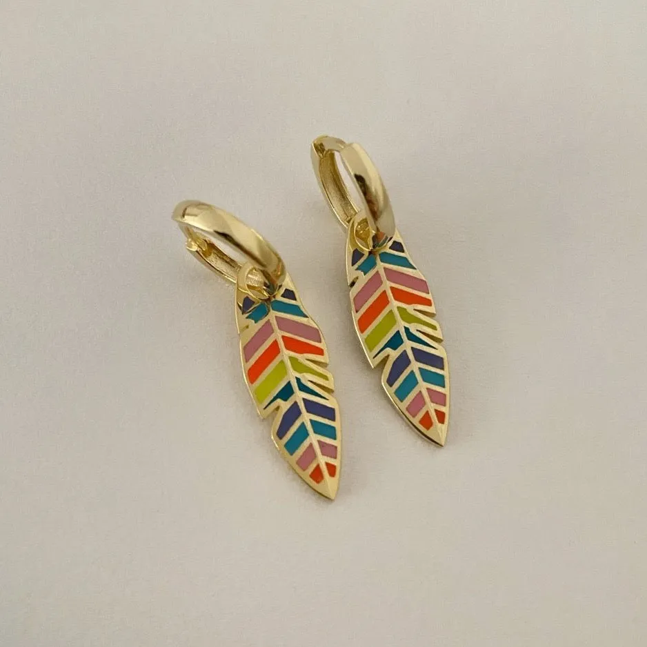 Feather Leaves Rainbow Enamel Hoop Earrings sold by Spero London product image thumbnail 3
