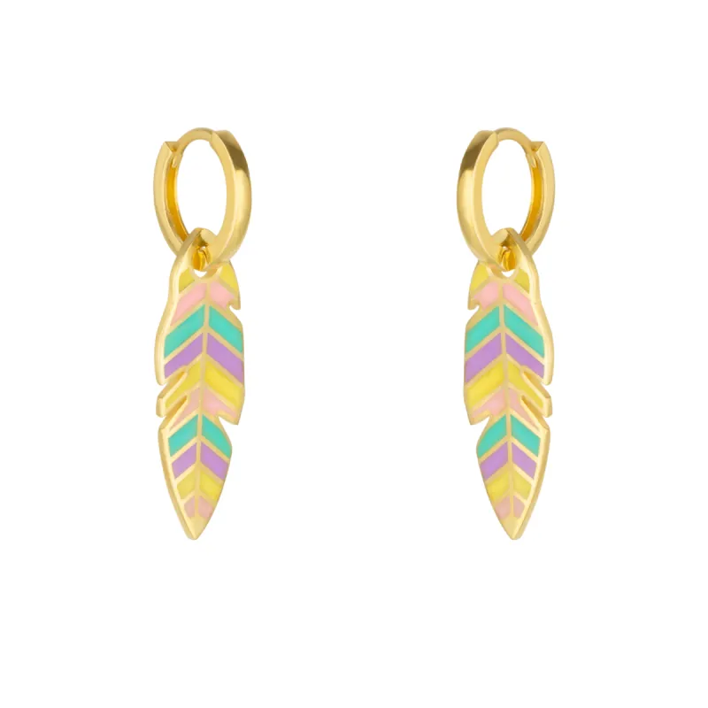 Feather Leaves Rainbow Enamel Hoop Earrings sold by Spero London