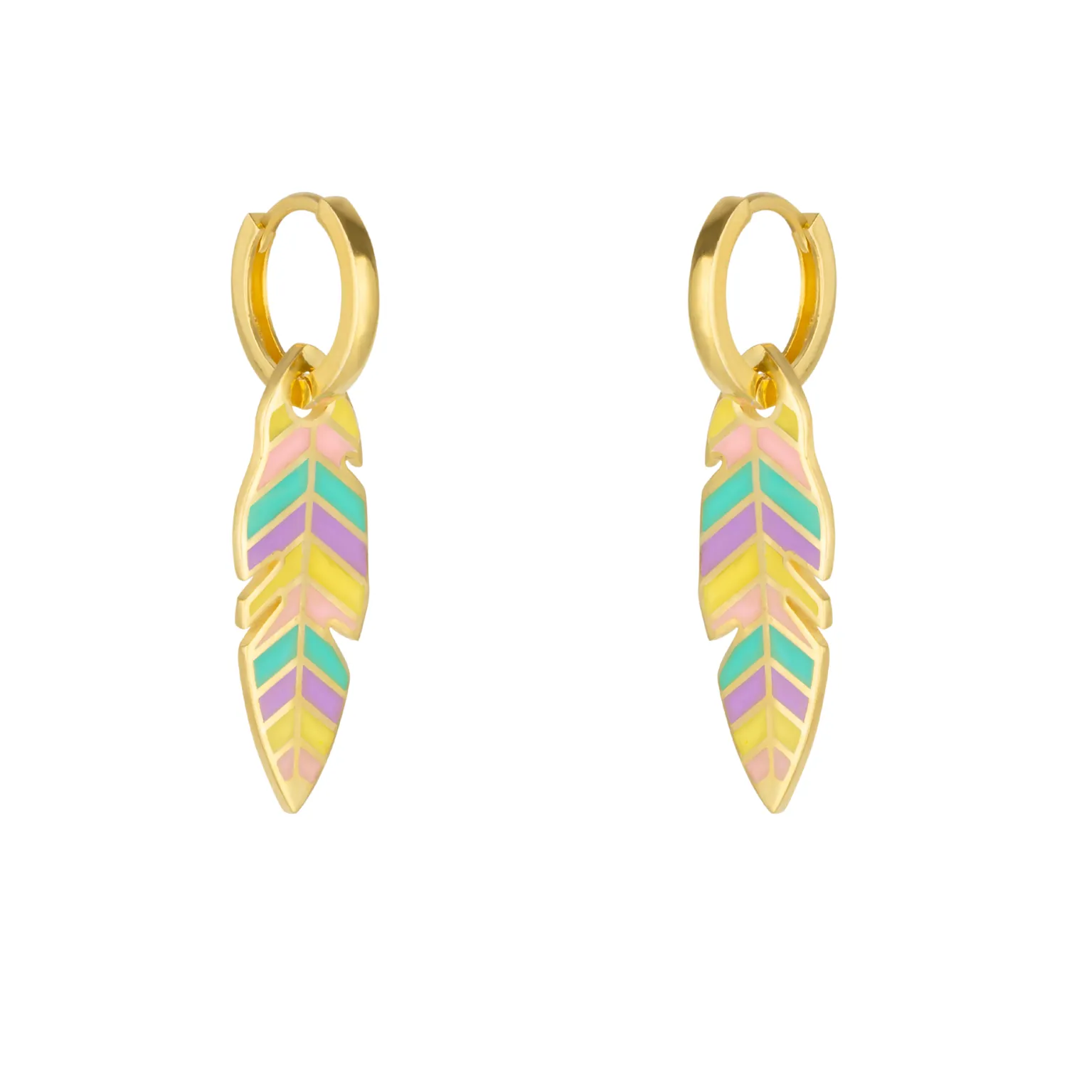 Feather Leaves Rainbow Enamel Hoop Earrings sold by Spero London