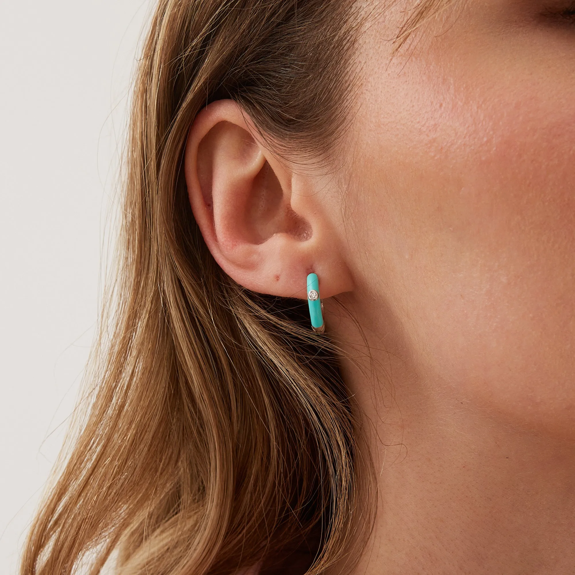 Turquoise Enamelled Jewelled Sterling Silver Hoops sold by Spero London product image thumbnail 4
