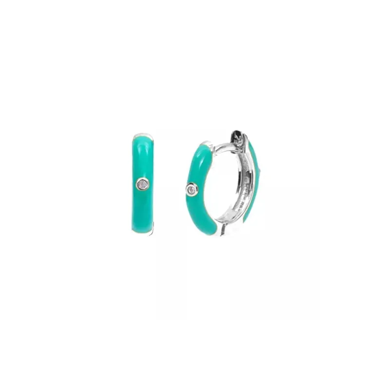 Turquoise Enamelled Jewelled Sterling Silver Hoops sold by Spero London