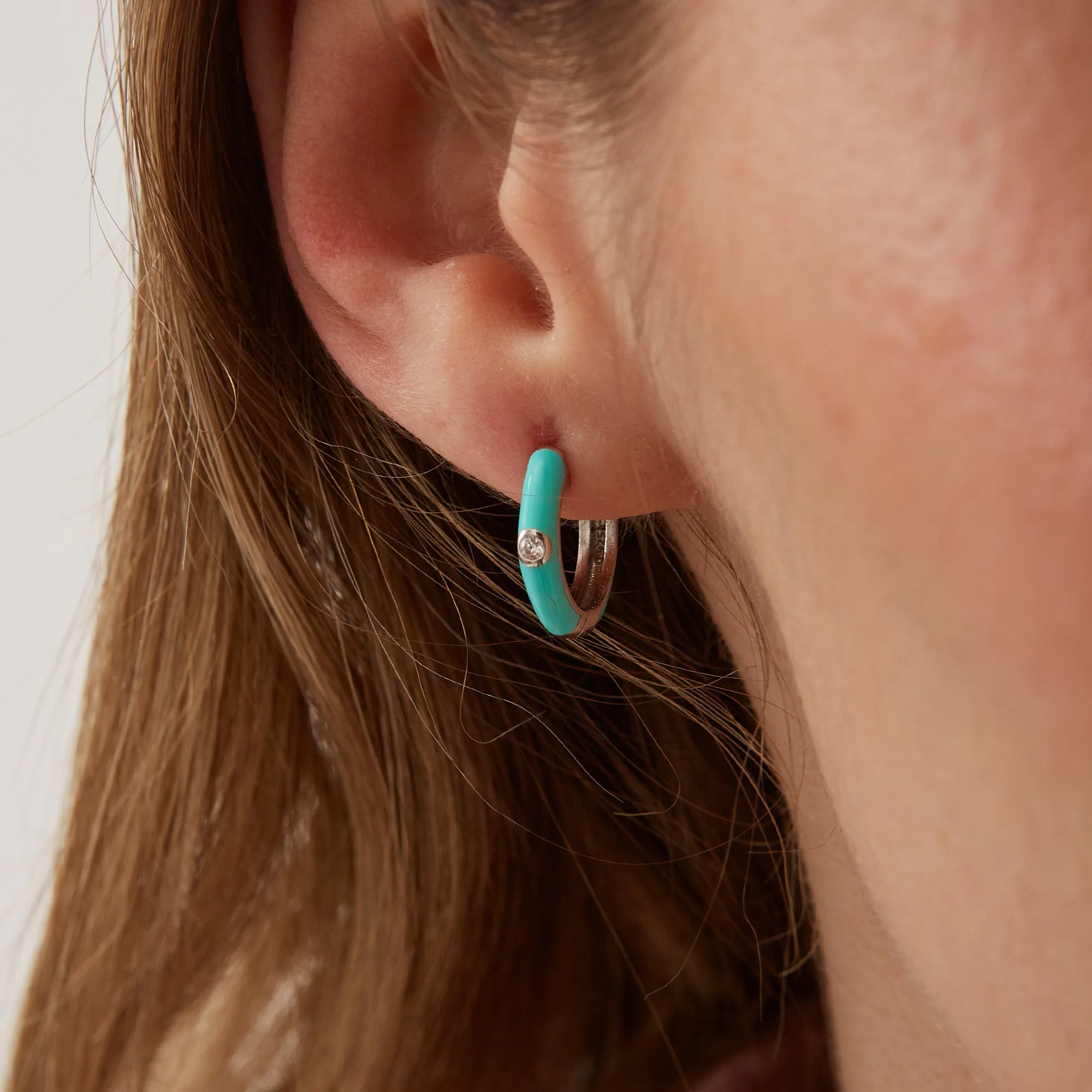 Turquoise Enamelled Jewelled Sterling Silver Hoops sold by Spero London product image thumbnail 2