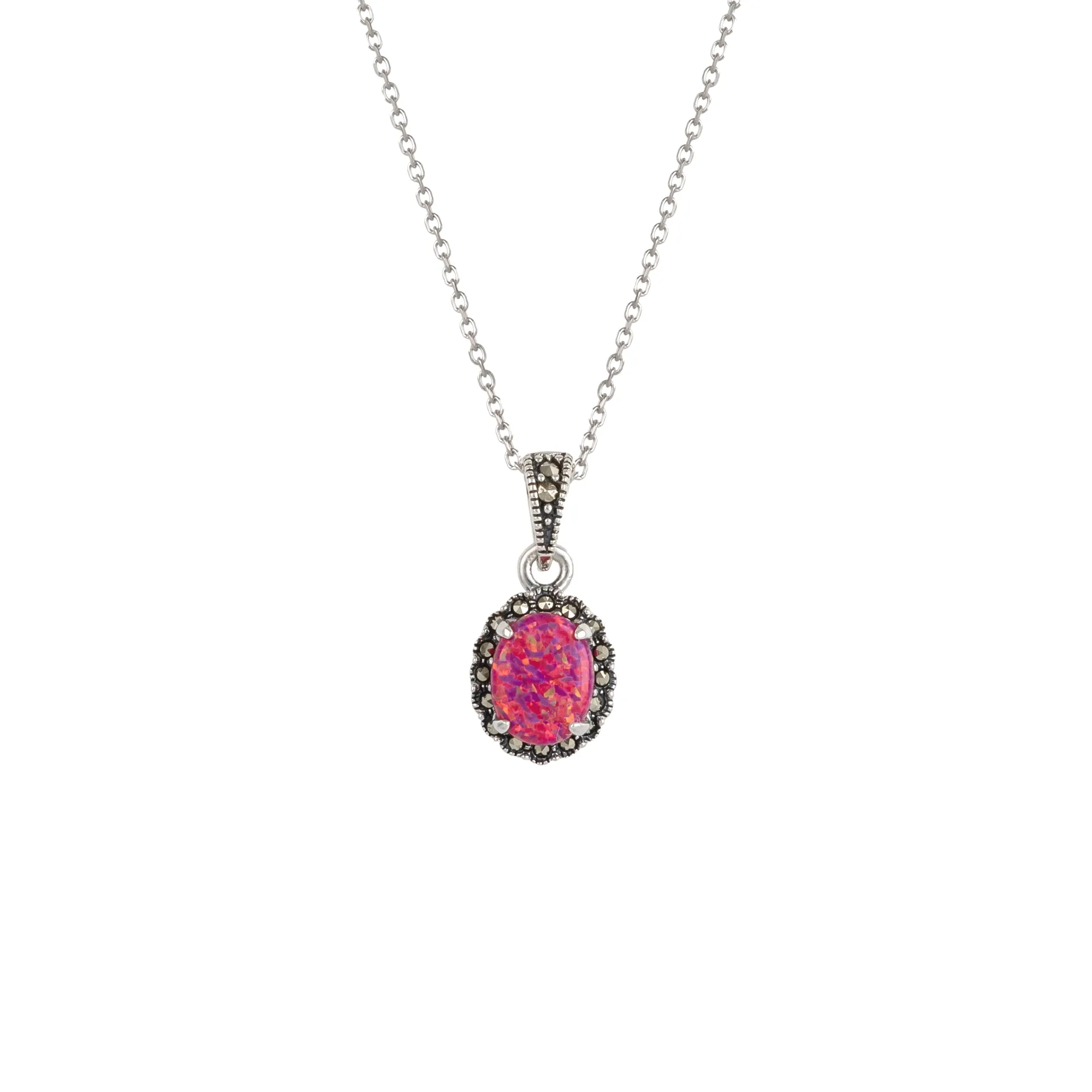 Oval Red Opal High Quality Sterling Silver Pendant Necklace sold by Spero London