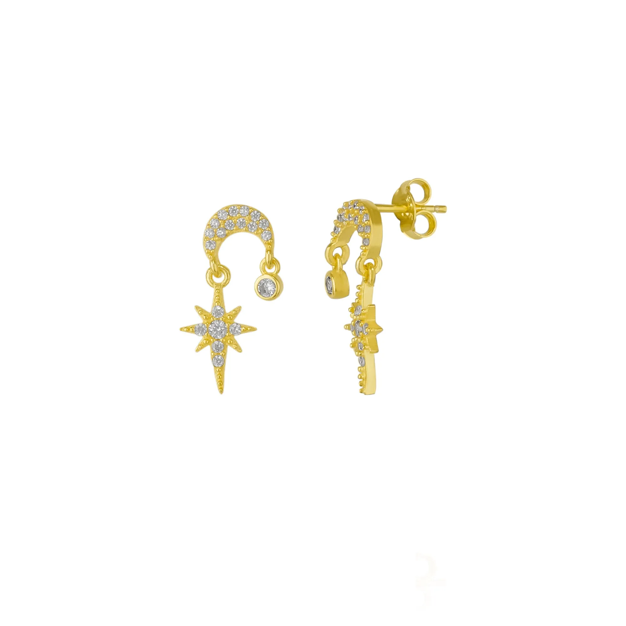 Sterling silver Dangle Drop Northernstar Stud Earrings sold by Spero London