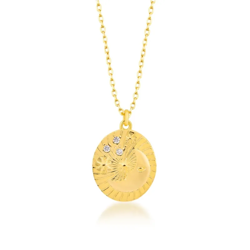 Moon Embossed Silhouette Sterling Silver Medal Necklace sold by Spero London