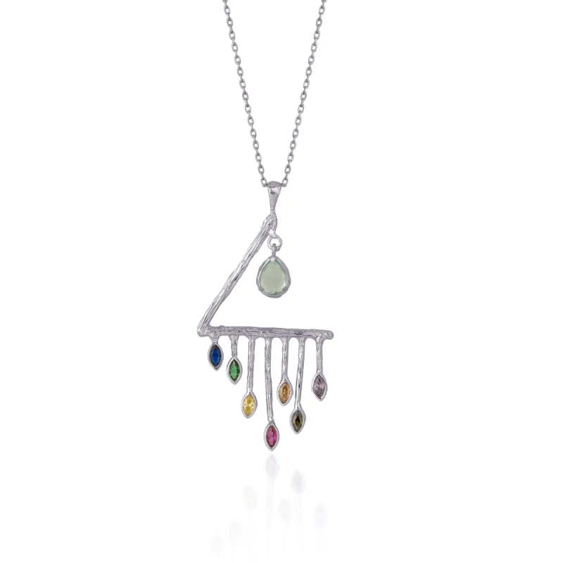 Colourful Rainbow Rain Drop Necklace in Sterling Silver sold by Spero London
