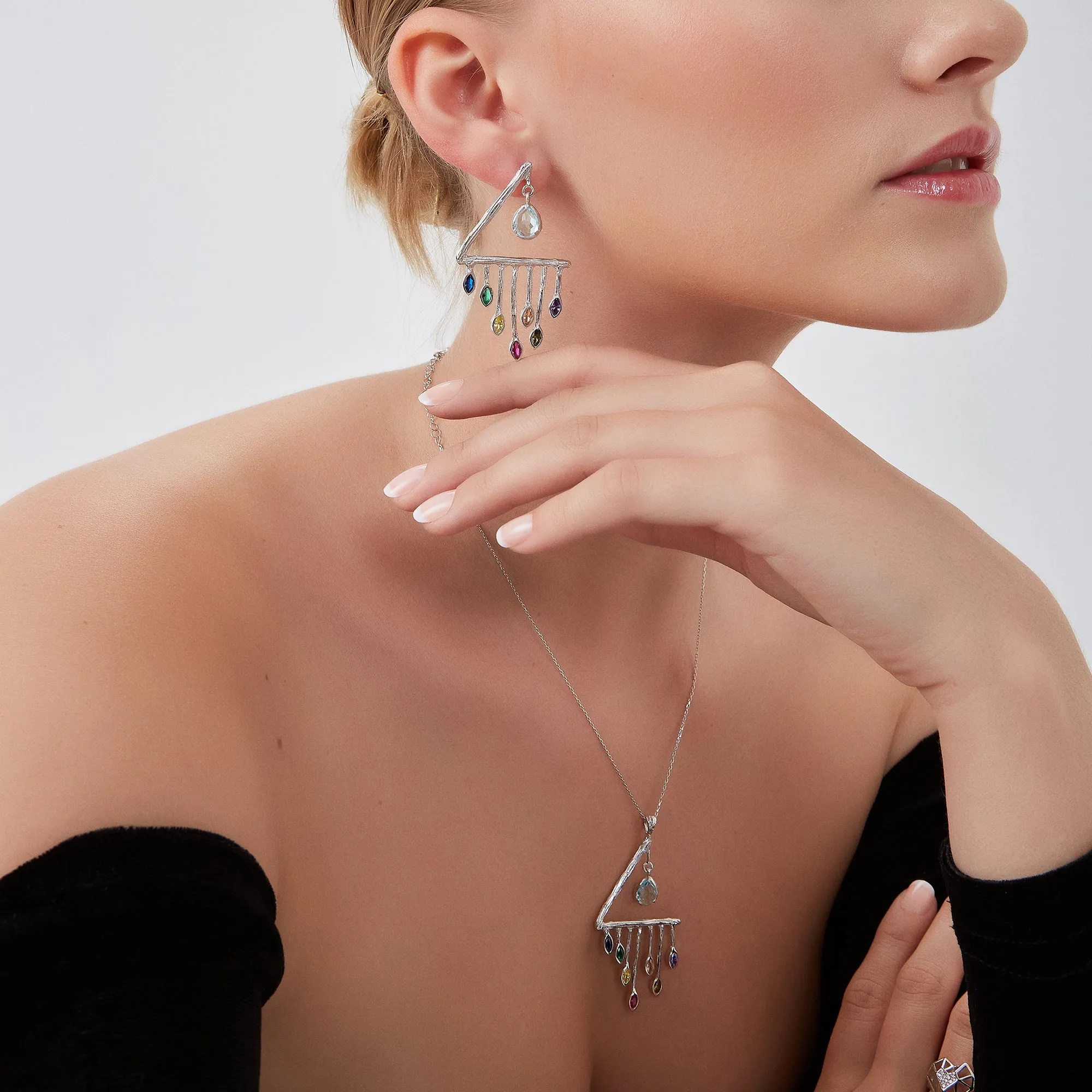 Colourful Rainbow Rain Drop Necklace in Sterling Silver sold by Spero London product image thumbnail 3