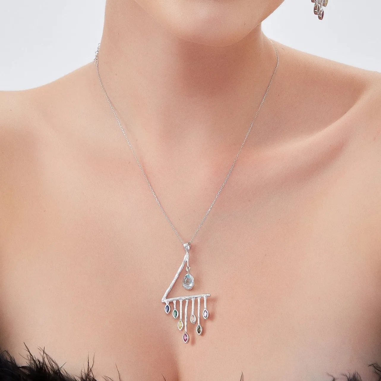 Colourful Rainbow Rain Drop Necklace in Sterling Silver sold by Spero London product image thumbnail 2