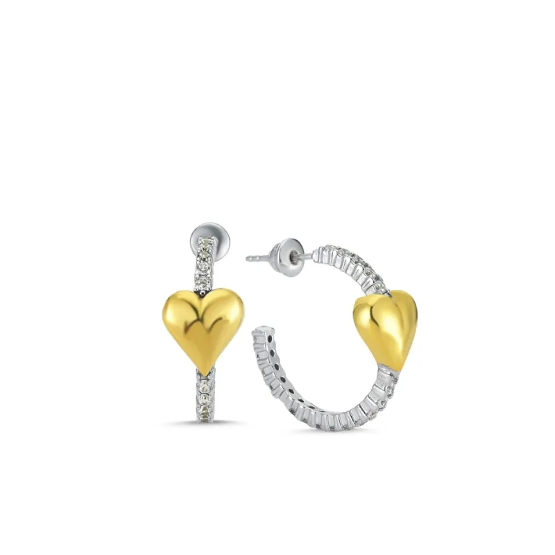 Hoop Heart Pave Sterling Silver Earrings sold by Spero London