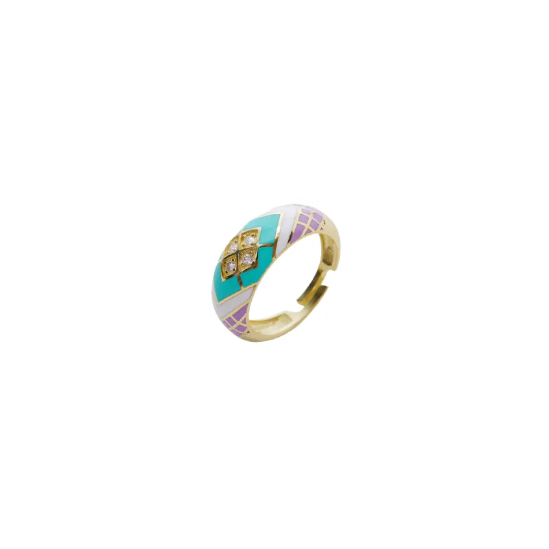 Enamel Turquoise Five Color Diamond Sterling Silver Dome Ring sold by Spero London