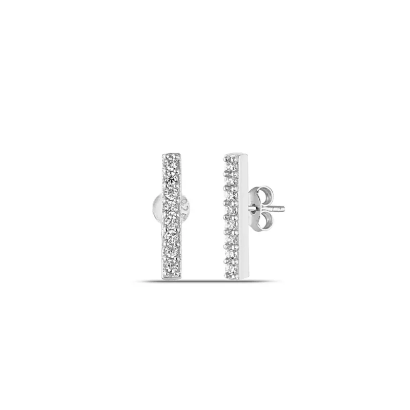 Bar Stud Zirconia Earrings Sterling Silver sold by Spero London