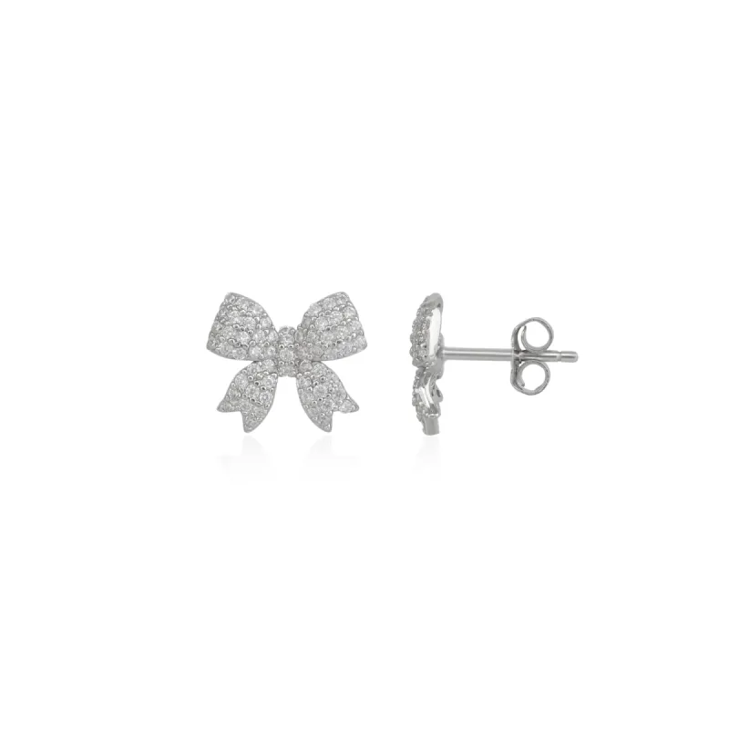Bowtie Ribbon Earrings Zirconia Sterling Silver Stud sold by Spero London