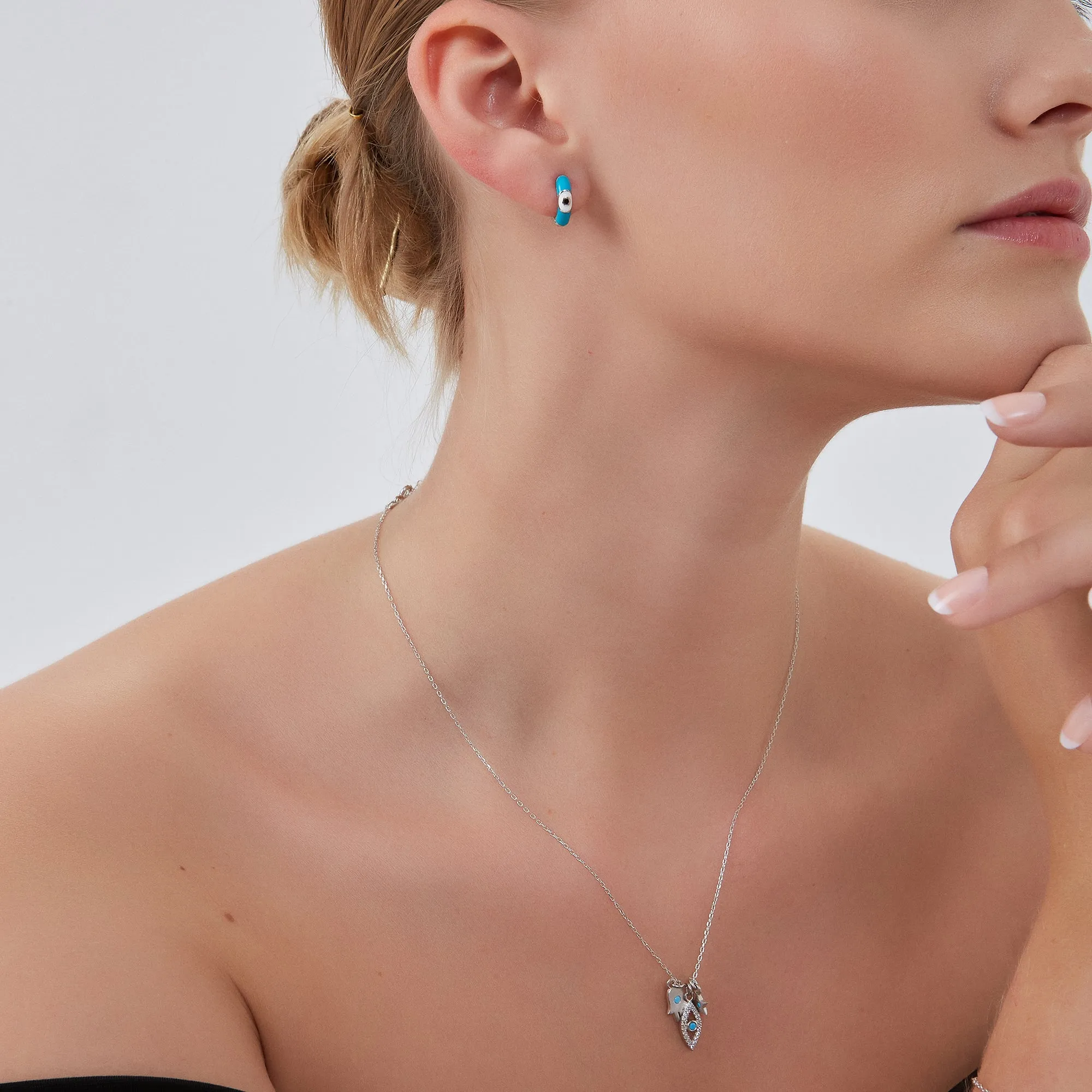 Hamsa Evil Eye Star Turquoise Sterling Silver Necklace sold by Spero London product image thumbnail 3