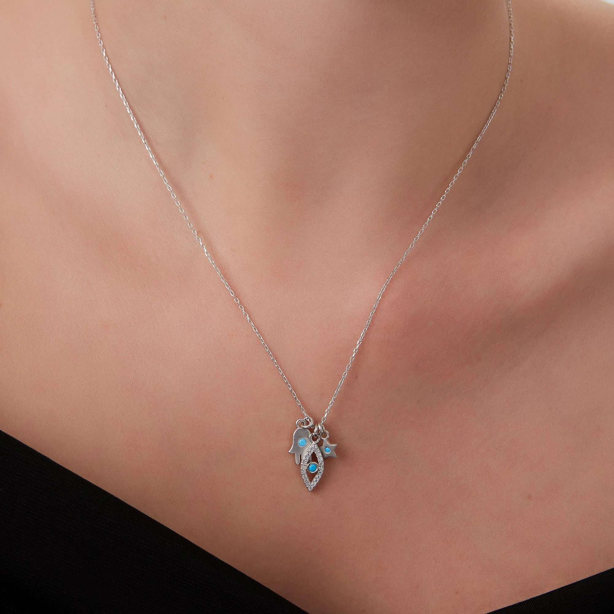 Hamsa Evil Eye Star Turquoise Sterling Silver Necklace sold by Spero London product image thumbnail 2