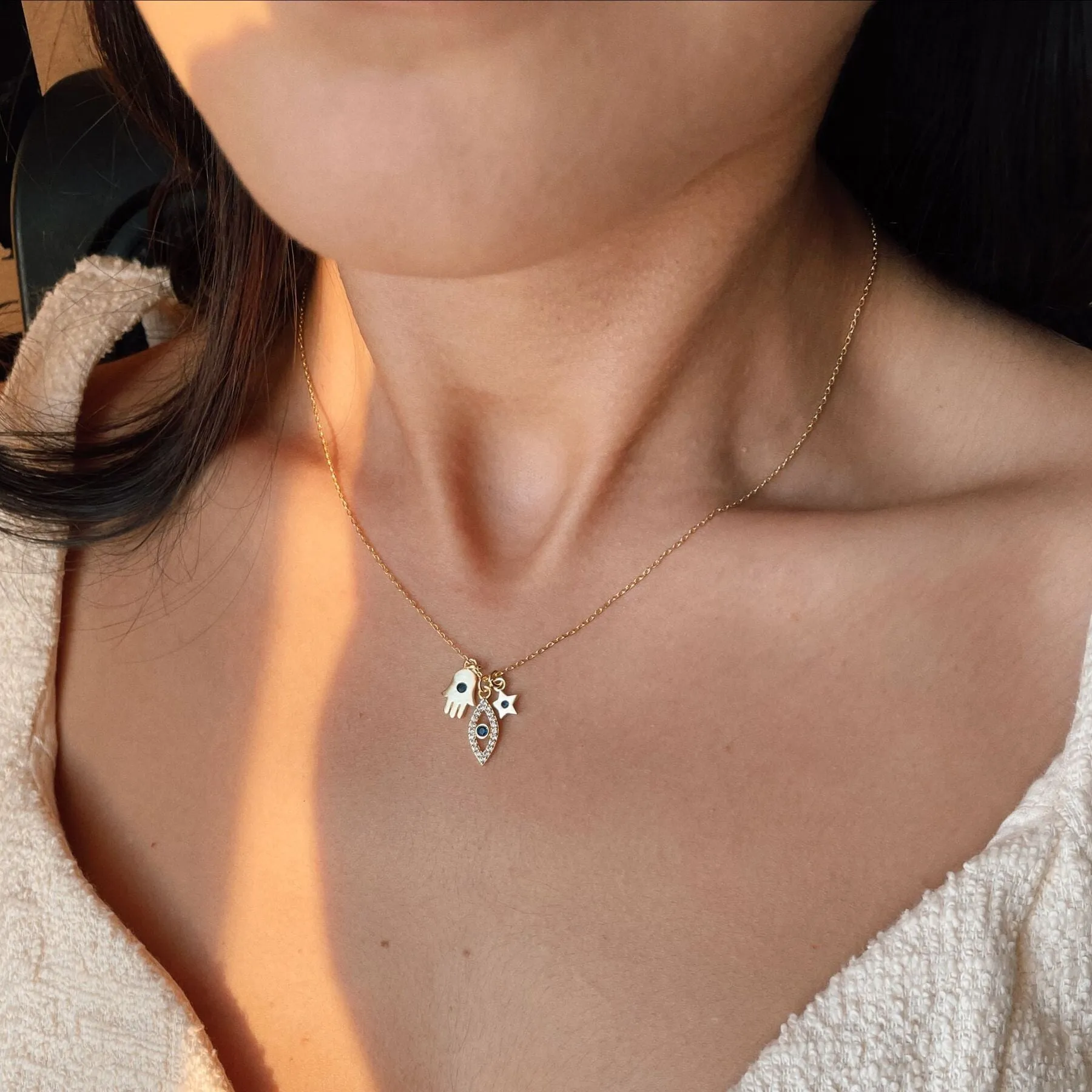 Hamsa Evil Eye Star Turquoise Sterling Silver Necklace sold by Spero London product image thumbnail 5