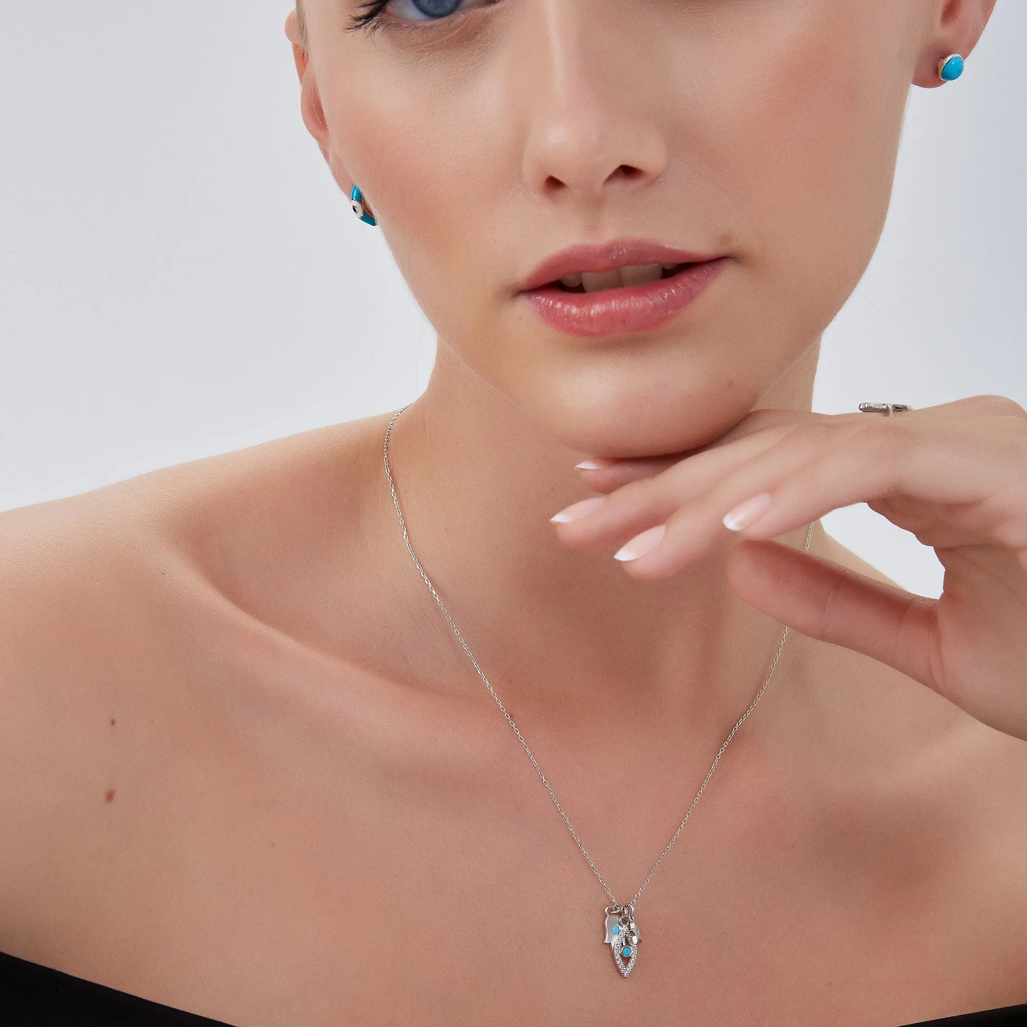 Hamsa Evil Eye Star Turquoise Sterling Silver Necklace sold by Spero London product image thumbnail 4