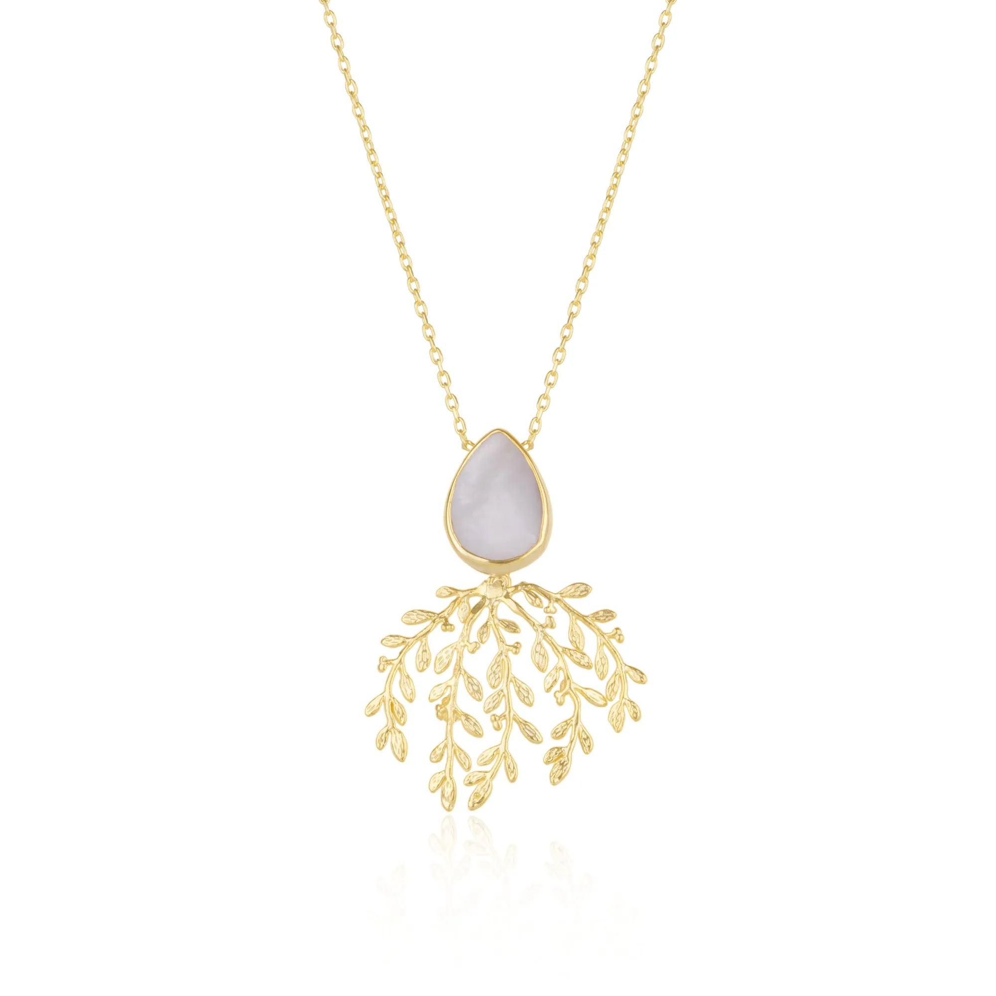 Mother Of Pearl Olive Branch Sterling Silver Necklace sold by Spero London