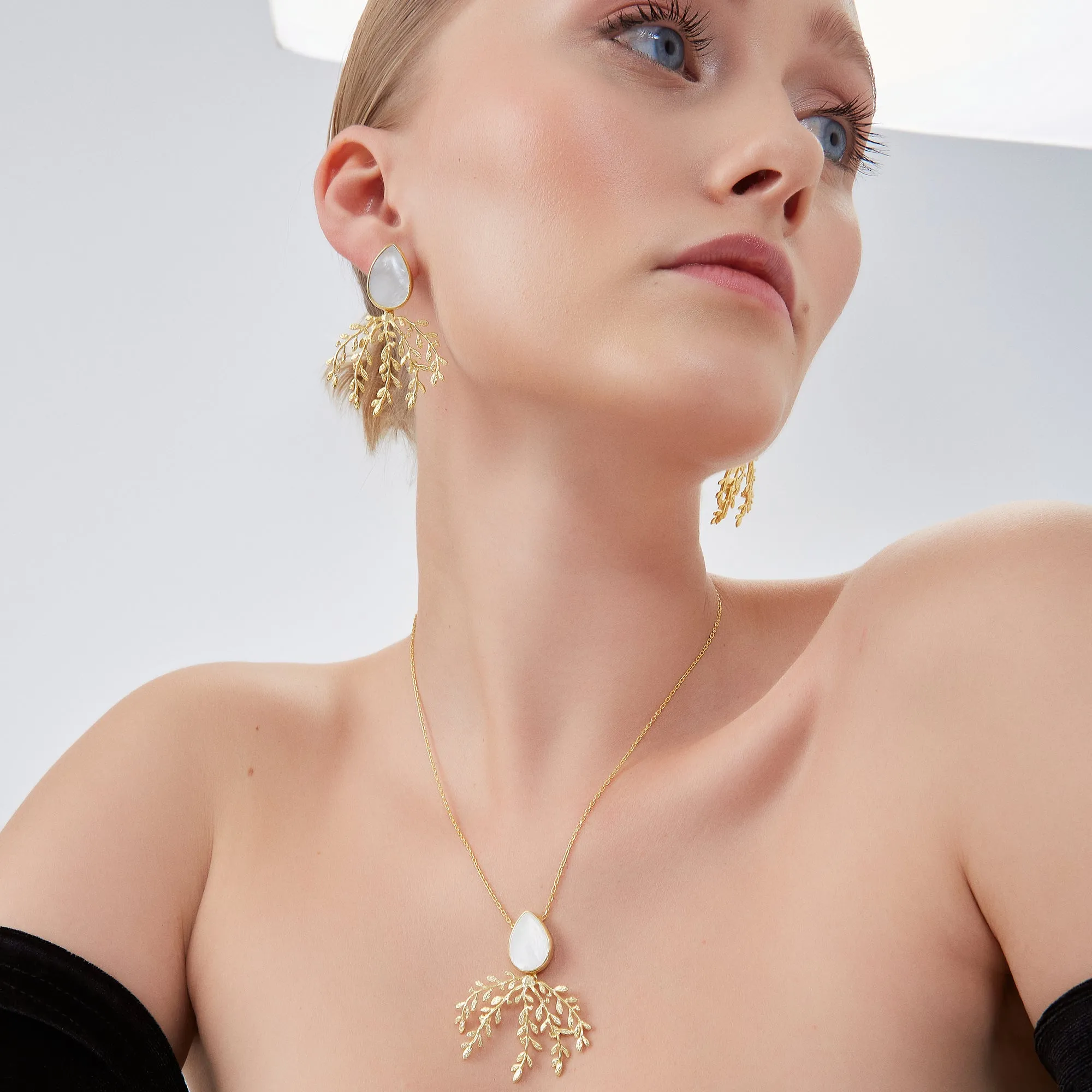 Mother Of Pearl Olive Branch Sterling Silver Necklace sold by Spero London product image thumbnail 5