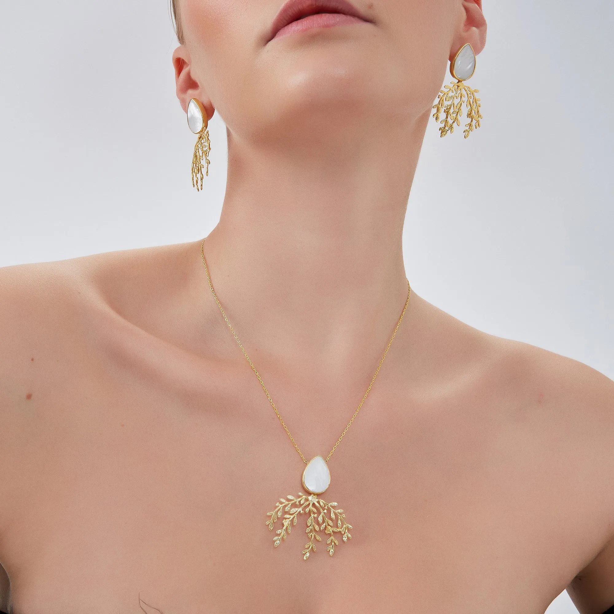 Mother Of Pearl Olive Branch Sterling Silver Necklace sold by Spero London product image thumbnail 3