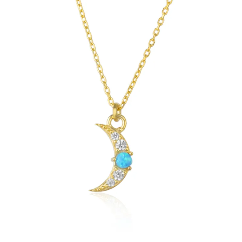 Crescent New Moon Opal Sterling Silver Necklace sold by Spero London