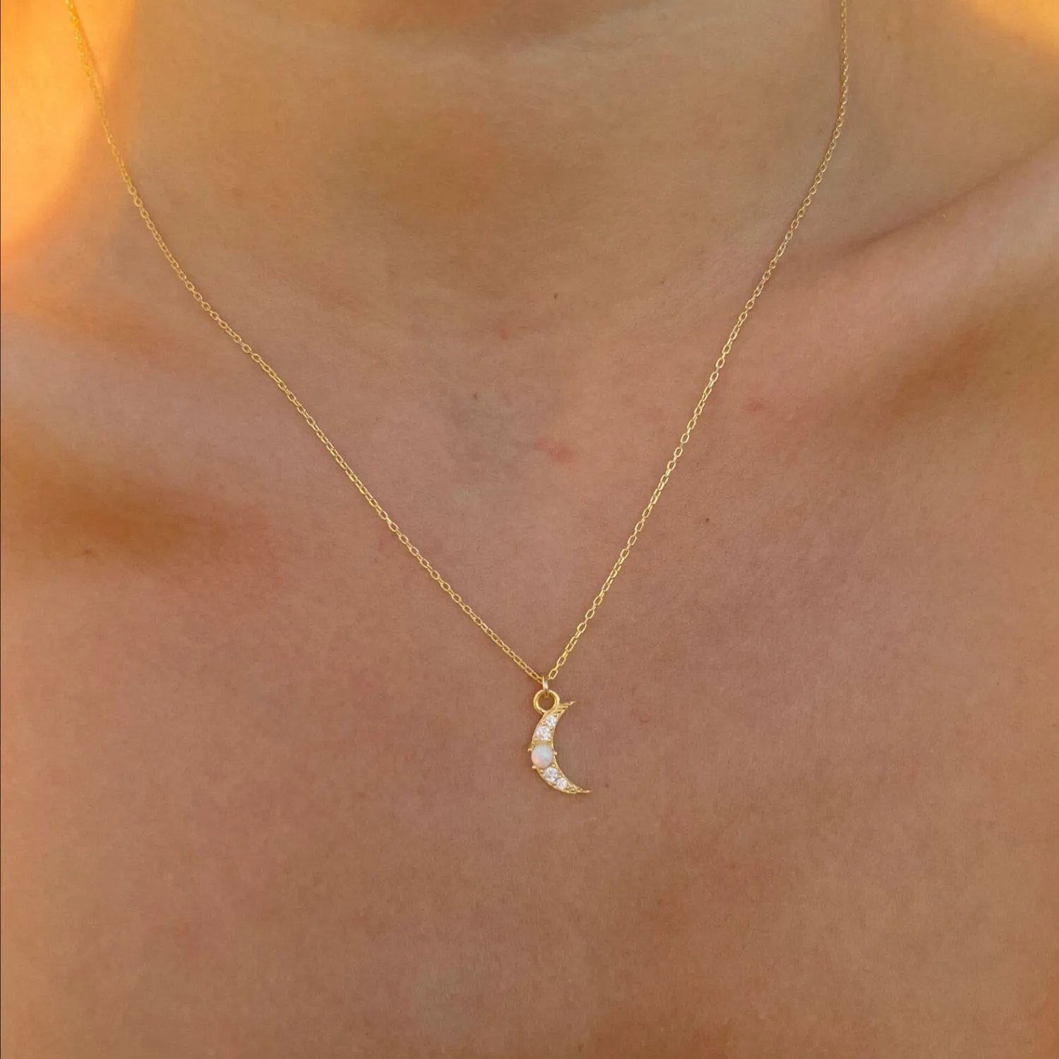 Crescent New Moon Opal Sterling Silver Necklace sold by Spero London product image thumbnail 4