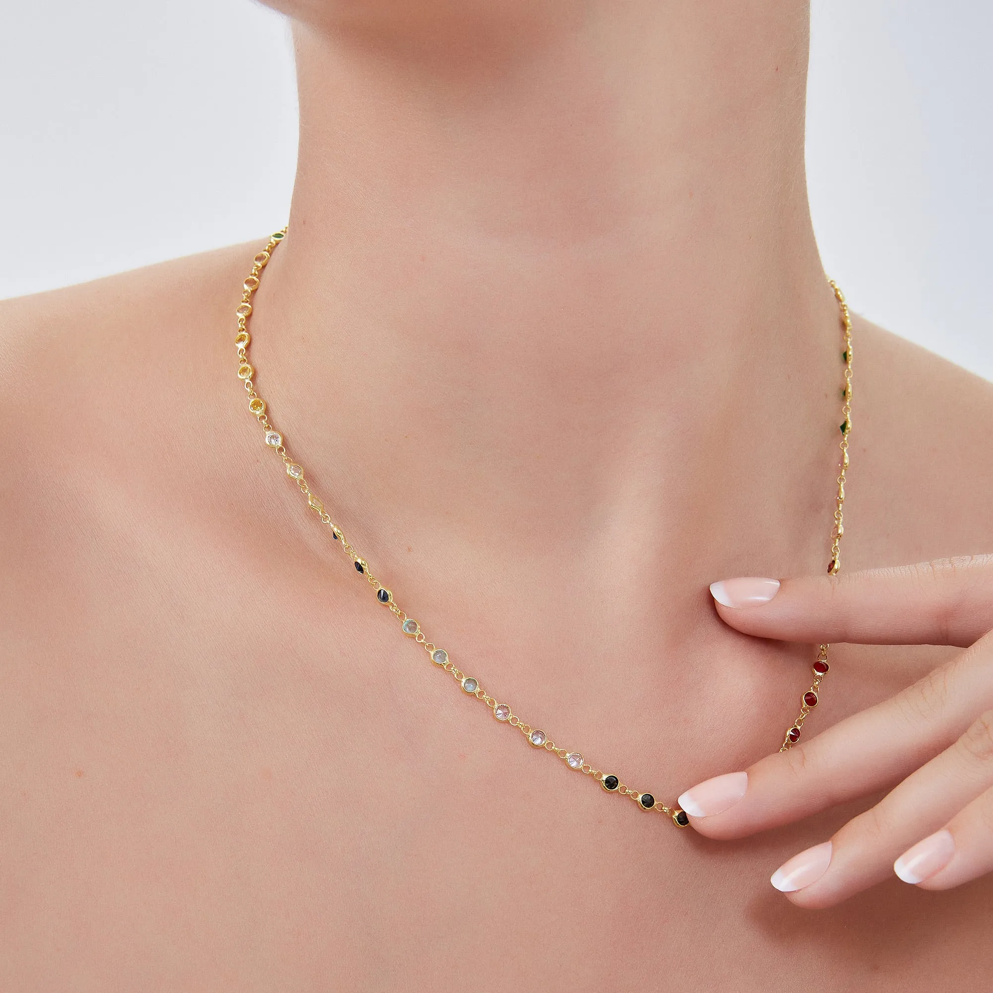 Colourful Rainbow Jewelled Sterling Silver Chain Necklace sold by Spero London product image thumbnail 5