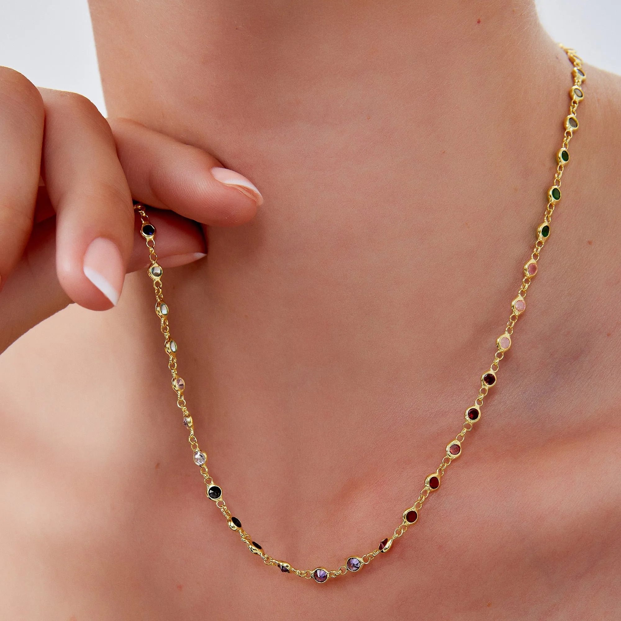 Colourful Rainbow Jewelled Sterling Silver Chain Necklace sold by Spero London product image thumbnail 2