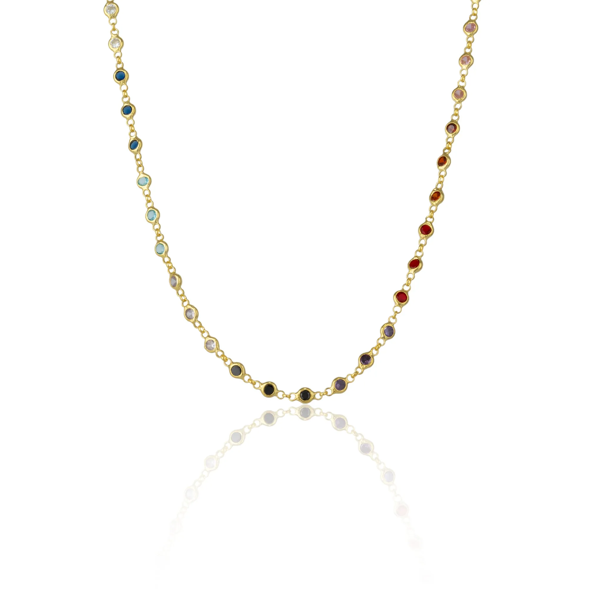 Colourful Rainbow Jewelled Sterling Silver Chain Necklace sold by Spero London