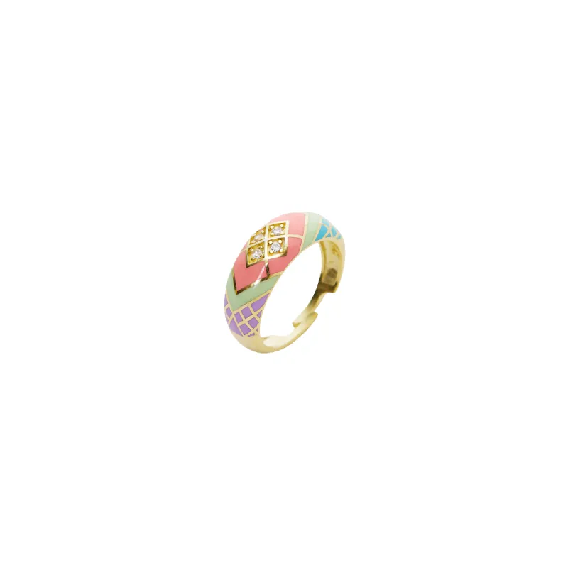 Enamel Pink Five Color Diamond Sterling Silver Dome Ring sold by Spero London