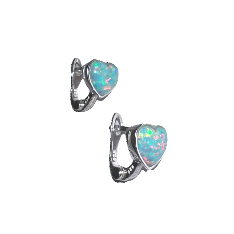 High Quality Japanese Opal Sterling Silver Heart Earrings sold by Spero London
