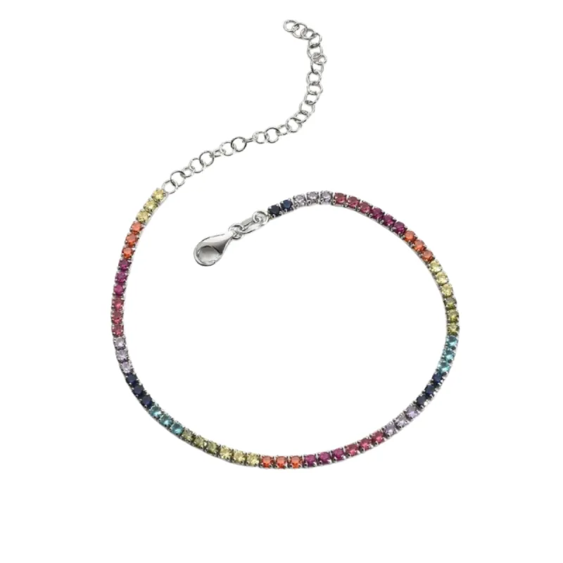 Rainbow Colourful Sterling Silver Tennis Bracelet sold by Spero London