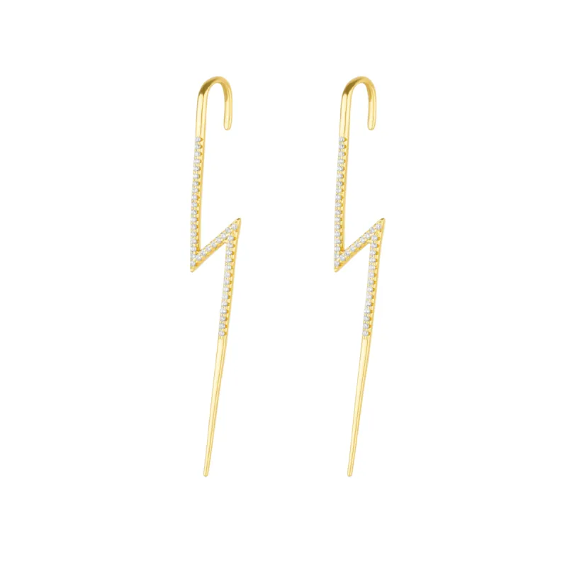Sterling Silver Lightning Bolt Ear Crawler with Sparkling White Gemstones - Pair sold by Spero London