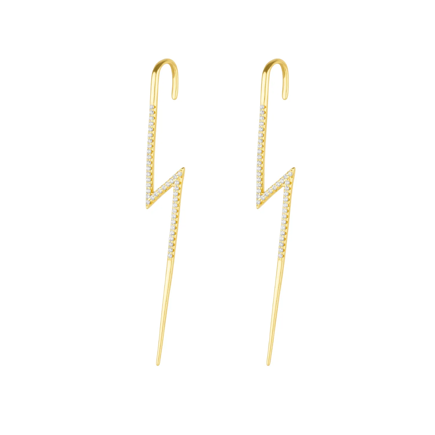 Sterling Silver Lightning Bolt Ear Crawler with Sparkling White Gemstones - Pair sold by Spero London